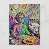 Colorful Angel at Breakfast Art Brut Style ポストカード (正面)
