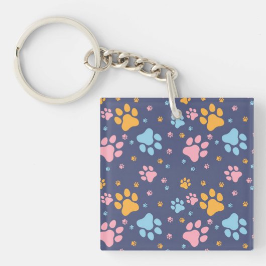 Colorful Animal Paw Prints Pattern キーホルダー (正面)