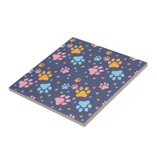 Colorful Animal Paw Prints Pattern タイル (側面)