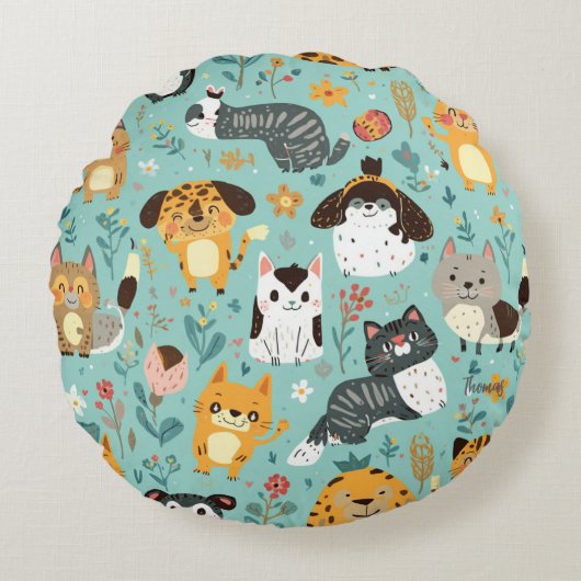 Colorful Animal Print Throw Pillow Case ラウンドクッション (正面)