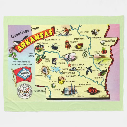 Colorful Arkansas Map Fleece Blanket フリースブランケット (正面(横))
