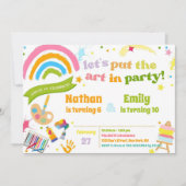 Colorful Art Sibling Birthday Party Joint  招待状 (正面)