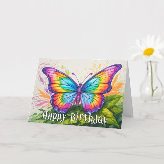 Colorful Artistic Butterfly Happy Birthday カード (小さな植物)