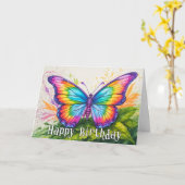 Colorful Artistic Butterfly Happy Birthday カード (黄色い花)