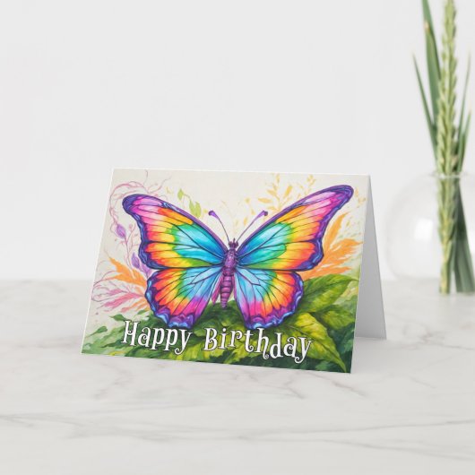 Colorful Artistic Butterfly Happy Birthday カード (正面)