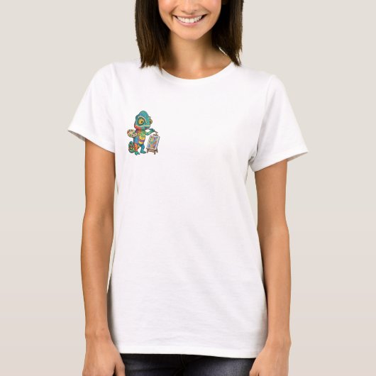 Colorful Artistic Chameleon Painter Cartoon Tシャツ (正面)