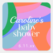 Colorful Baby Shower Abstract Waves Modern スクエアシール (正面)