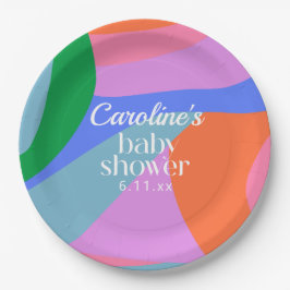 Colorful Baby Shower Abstract Waves Modern Custom ペーパープレート