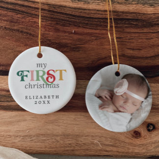 Colorful Baby's First Christmas Newborn Photo セラミックオーナメント