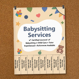 Colorful Babysitting Service Tear Off Strips Flyer チラシ