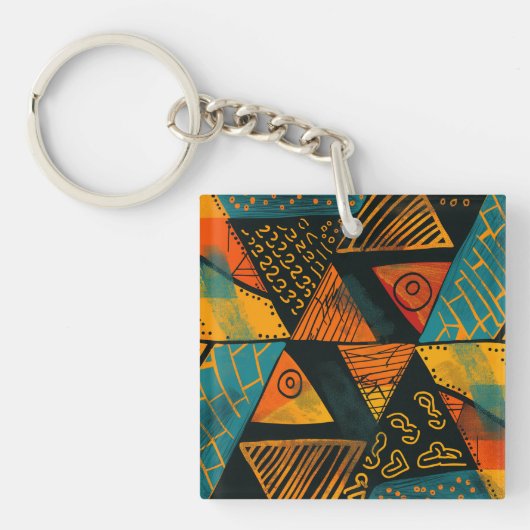 Colorful background with African motifs キーホルダー (正面)