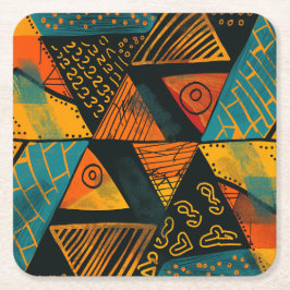 Colorful background with African motifs スクエアペーパーコースター