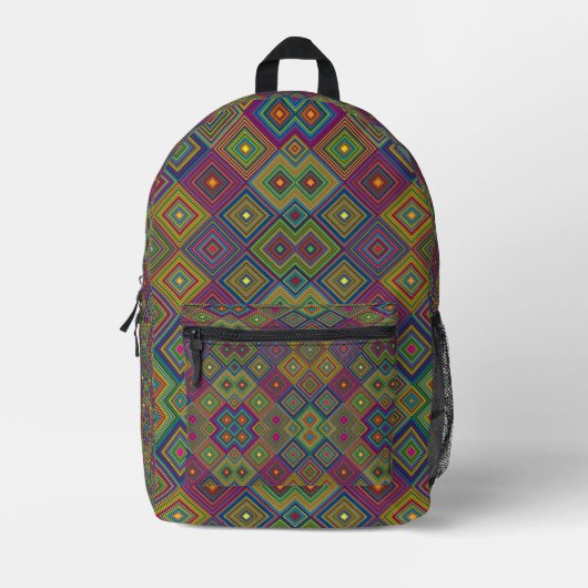 Colorful backpack with front view showing vibrant プリントバックパック (正面)