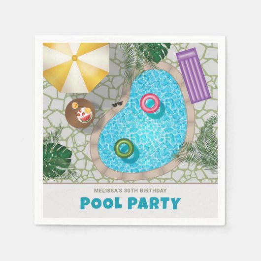 Colorful Backyard Swimming Pool Birthday Party スタンダードカクテルナプキン (正面)