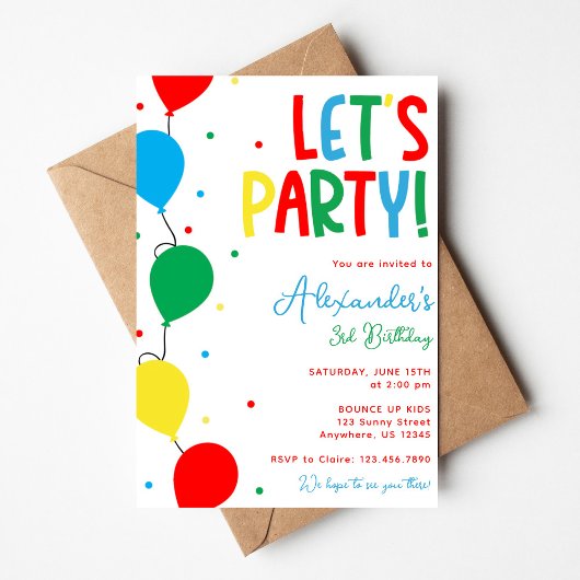 Colorful Balloon Birthday Invitation for Kids 招待状