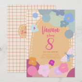 Colorful Balloon Flower Birthday Girl Invitation 招待状 (正面/裏面)