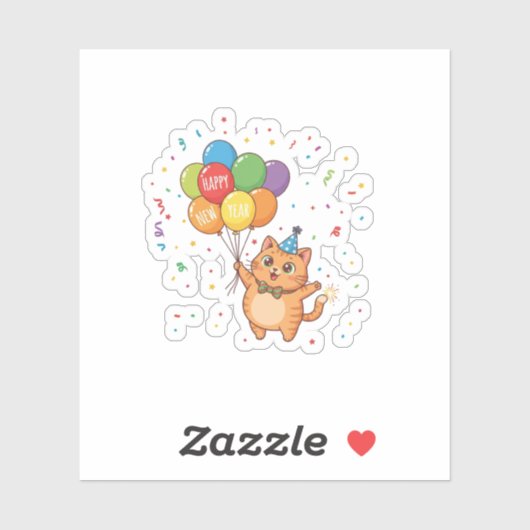 Colorful Balloon Parade Cat "Happy New Year"  シール (シート)