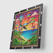 Colorful Balloons Coastal Village スクエア壁時計 (傾斜)