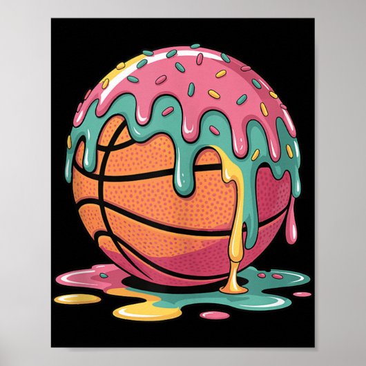 Colorful Basketball Ice Cream Drip Melting Ice Cre ポスター (正面)