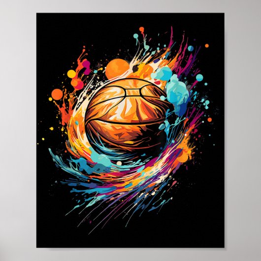Colorful Basketball Tie Dye Splash Basketball For  ポスター (正面)