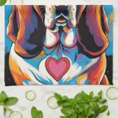 Colorful Basset Hound Pop Art Kitchen Towel キッチンタオル (折り畳み)