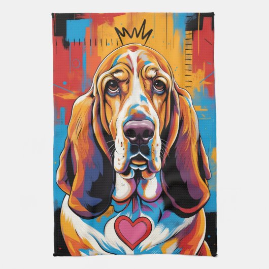 Colorful Basset Hound Pop Art Kitchen Towel キッチンタオル (縦)