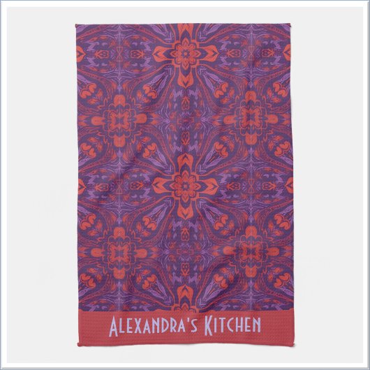 Colorful Batik Red & Purple Abstract キッチンタオル