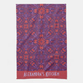 Colorful Batik Red & Purple Abstract キッチンタオル (縦)