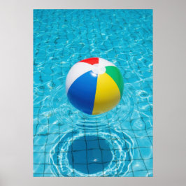 Colorful Beach Ball in Crystal Pool – Summer Vibes ポスター