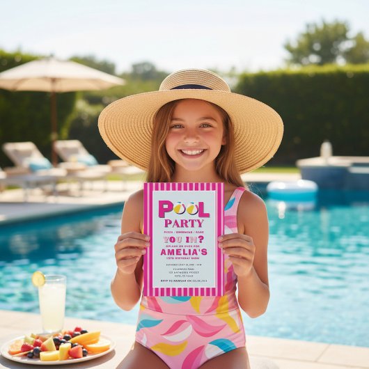 Colorful Beach Ball Pool Party Birthday Invite 招待状