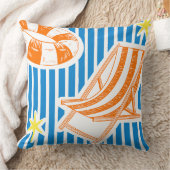 Colorful Beach Bold Orange Blue Stripes クッション (ブランケット)