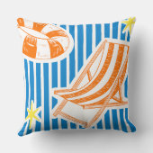 Colorful Beach Bold Orange Blue Stripes クッション (裏面)