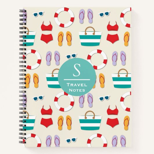 Colorful Beach Holiday Pattern Personalised Travel ノートブック (正面)
