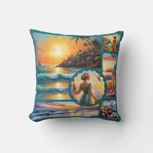 Colorful Beach Photo Collage Boho Chic  クッション (正面)