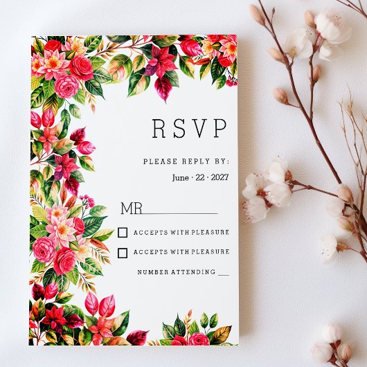 Colorful beautiful country floral botanic RSVP 招待状