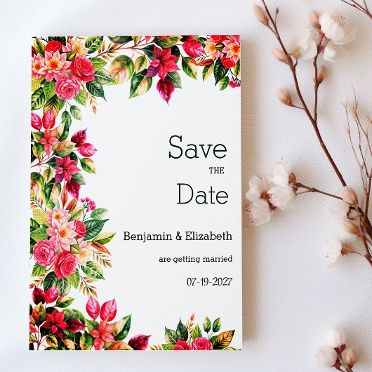 Colorful beautiful country floral Save the Date 招待状
