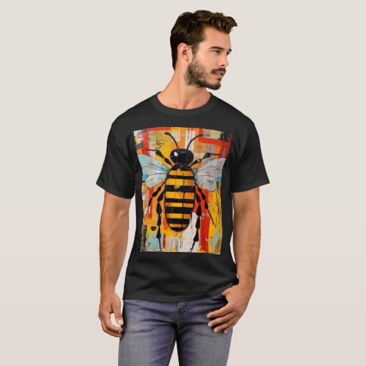 Colorful Bee Art Print Honeybee Wall Tシャツ (正面フル)
