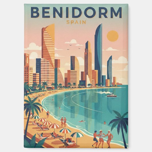 Colorful Benidorm Spain Costa Blanca Illustration マグネット (正面)