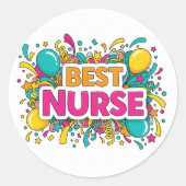 Colorful Best Nurse Sticker ラウンドシール (正面)