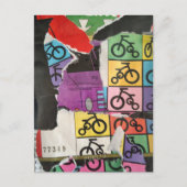 Colorful Bicycles mixed media collage ポストカード (正面)