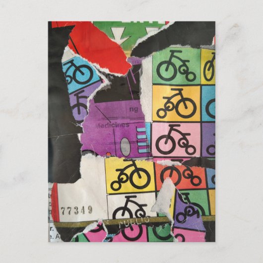 Colorful Bicycles mixed media collage ポストカード (正面)