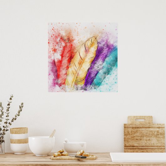 Colorful bird feathers ポスター (キッチン)