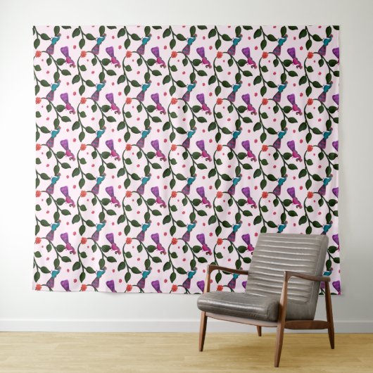 Colorful Bird Floral Seamless Pattern  タペストリー (インサイチュ(横))