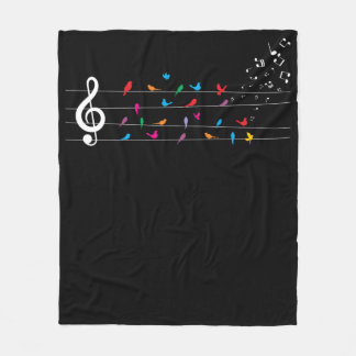 Colorful Birds Musical Notes Nature Music フリースブランケット
