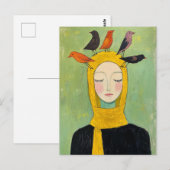 Colorful Birds on Her Head ポストカード (正面/裏面)