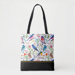 Colorful Birds & Whimsical Flowers Pattern トートバッグ