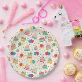 Colorful Birthday Cakes and Balloons Paper Plates ペーパープレート