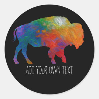 colorful bison art add your own text on black ラウンドシール