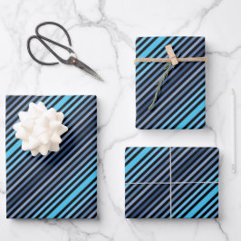 Colorful Black Blue Winter Spring Summer Stripes ラッピングペーパーシート