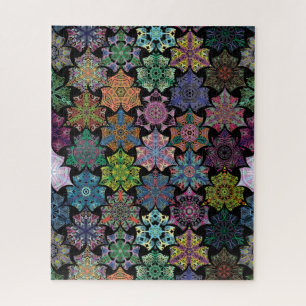Colorful Black Boho Mandala Pattern Jigsaw Puzzle ジグソーパズル